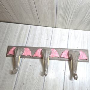 Vtg Pier 1 Carved Wooded Elephant Wall Hook Coat/Hat Rack Nursery Kids Room
